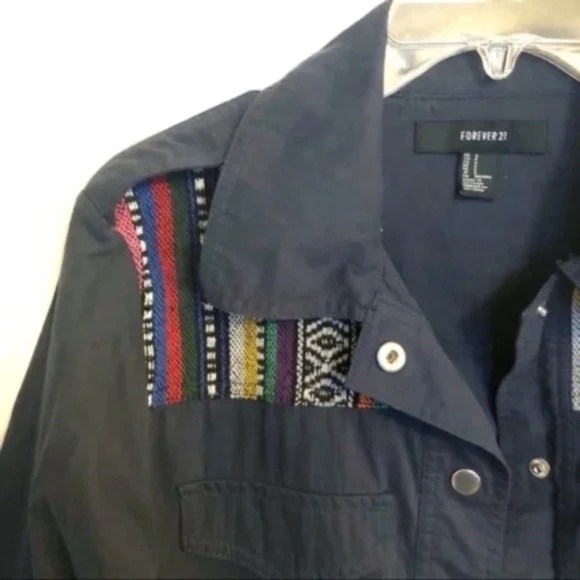 Navy Embroidered Utility Jacket - Picture 4 of 8